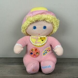 Amtoy Doll Peek-A-Boo Squeak Rattle Pink Terry Plush 1985 Baby Activity‎ Toy 14"